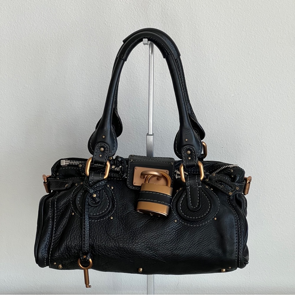 Chloe Paddington Bag – Black Leather, Gold Hardware, Padlock & Key